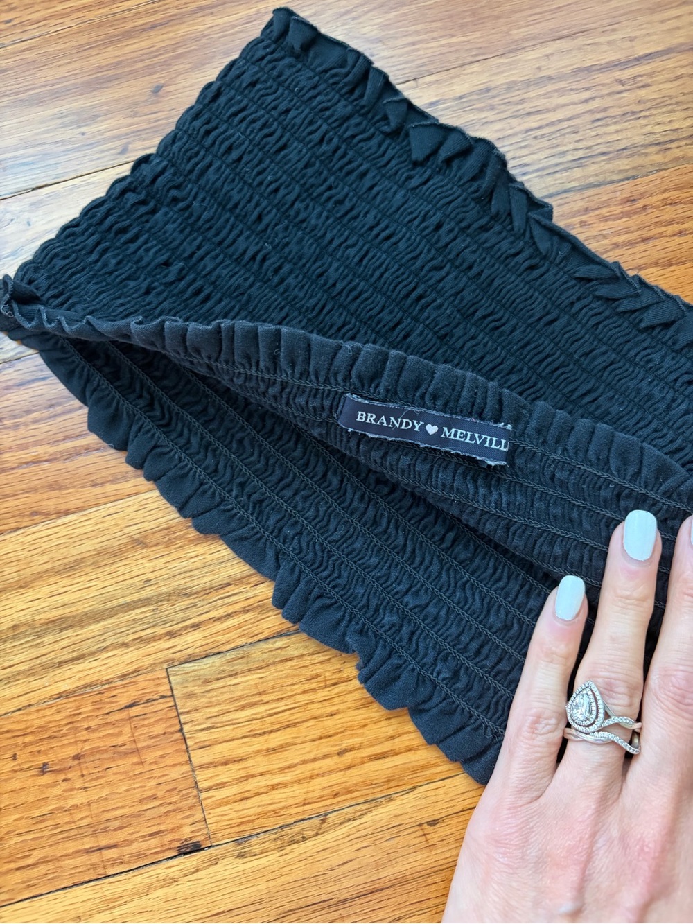 Brandy Melville Black Smocked Bandeau Top